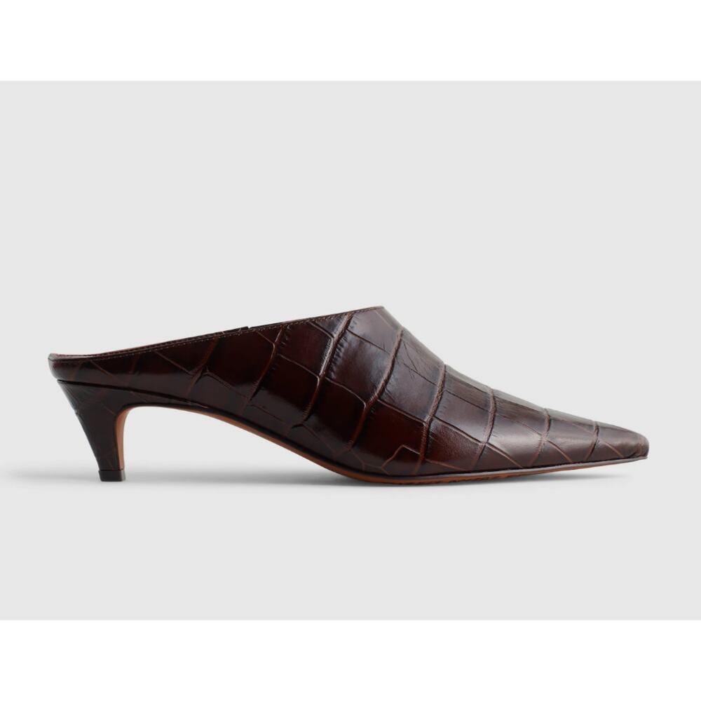 Madewell The Emilie Heeled Mule Chocolate Raisin Croc Leather Size 9 NWOB - Picture 2 of 9